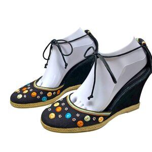 VIA SPIGA‎ Grace Canvas Suede Ankle Tie Espadrille Wedges **NWOB